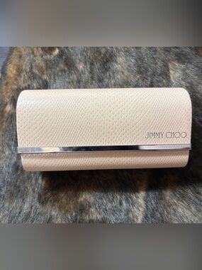 Jimmy Choo Cream Textured Leather Key & Card Holder with Silver Accent